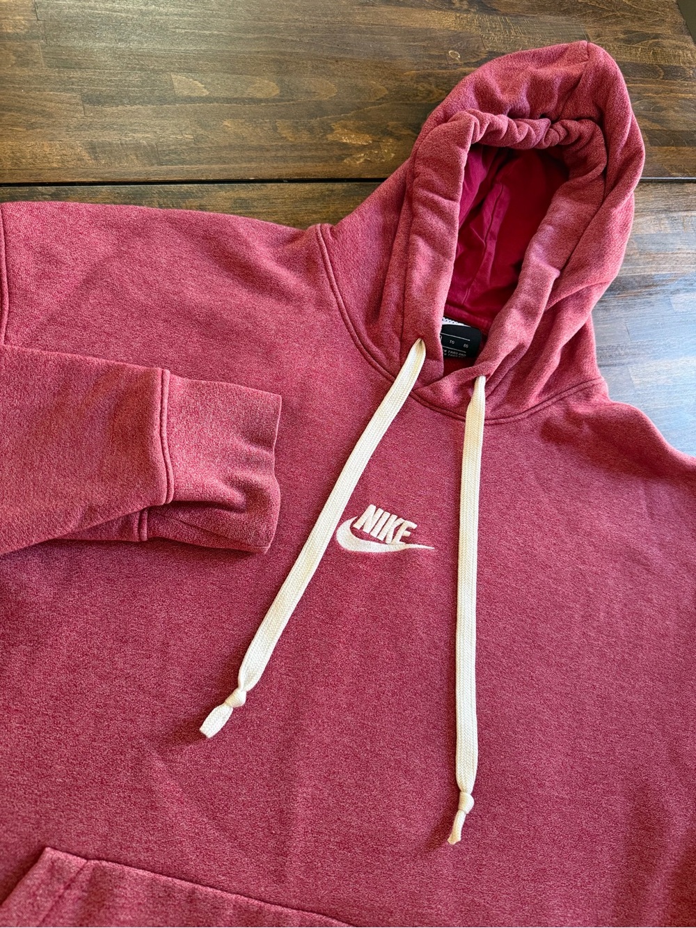 Nike Embroidered Center Swoosh Men's Heritage Pullover Hoodie XL Heather Red